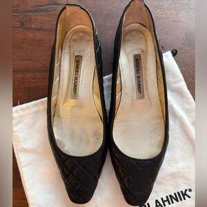Manolo Blahnik Early 2000s Quilted Leather Pointed Toe Flats Black Size 37.5